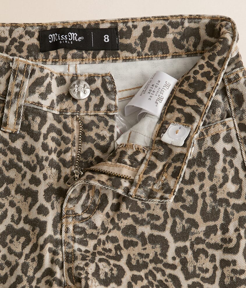 Girls - Mid-Rise Leopard Print Wide Leg Stretch Jean