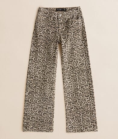 Miss Me Girls - Mid-Rise Leopard Print Wide Leg Stretch Jean front view