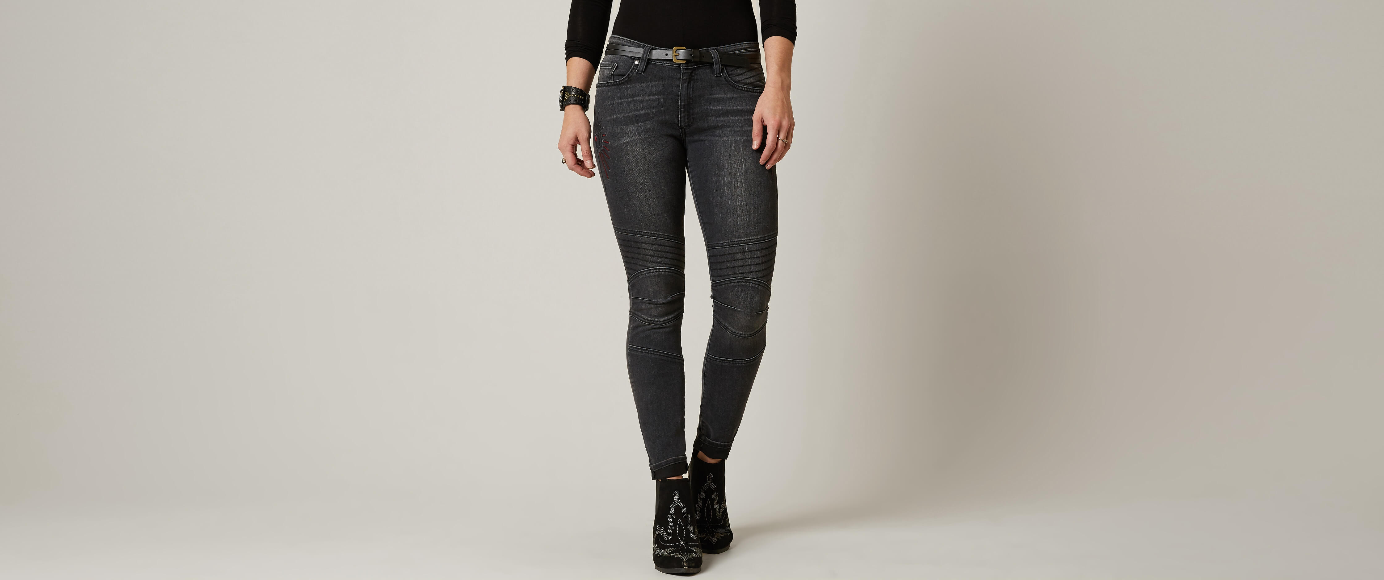 women's black moto skinny jeans