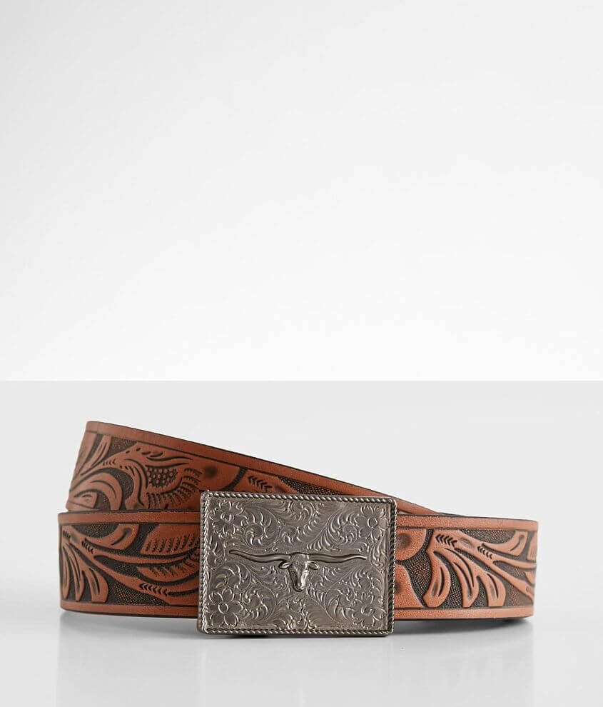 Mission Belt Western Tooled Leather Belt front view