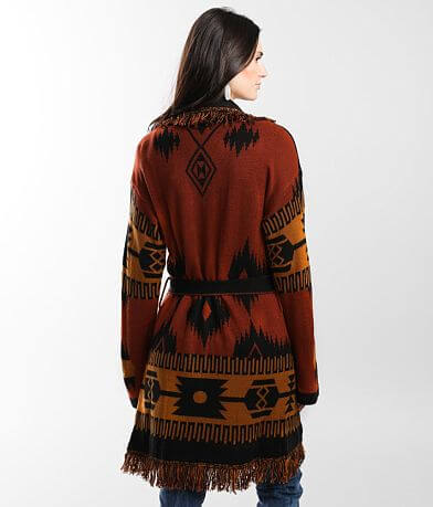 BKE Geometric Print Cardigan Sweater back view