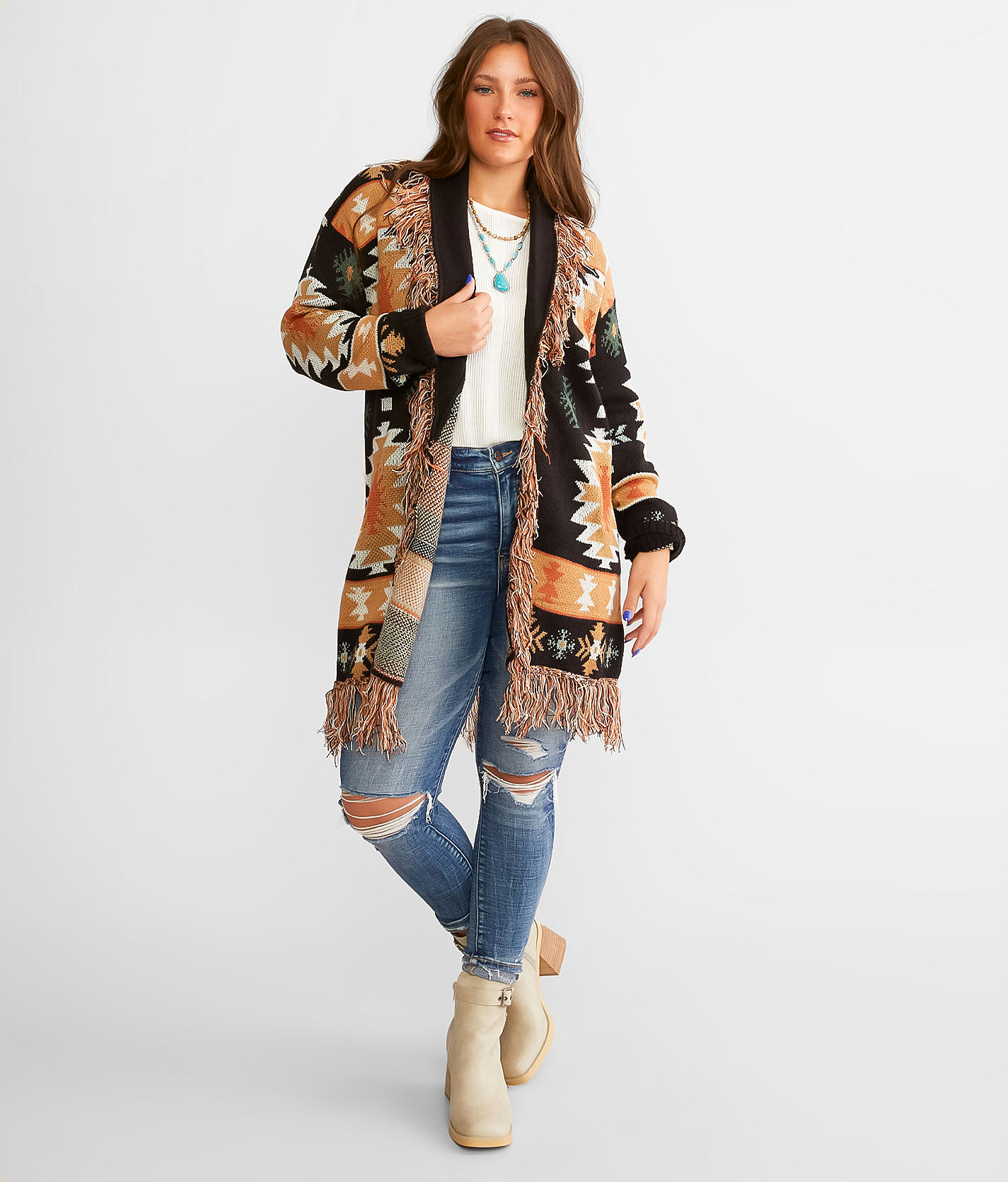 Southwestern Fringe Cardigan Sweater