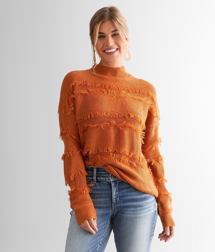 BKE Fringe Mock Neck Sweater front view