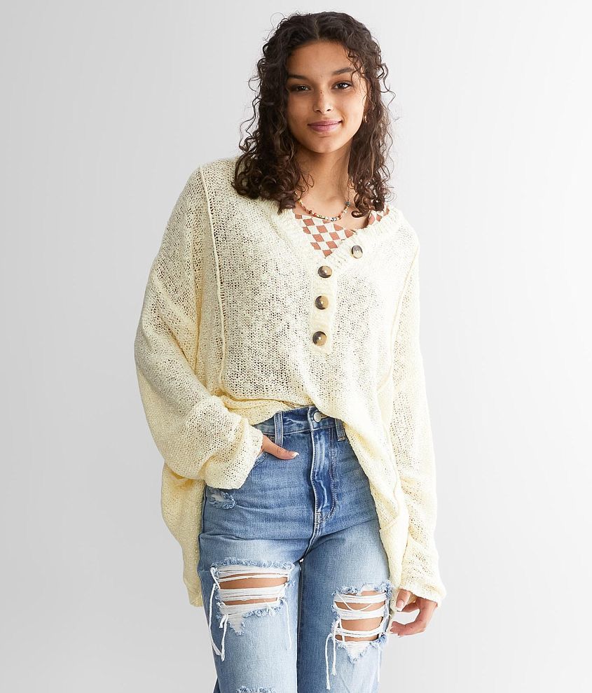 BKE Oversized Henley Sweater front view