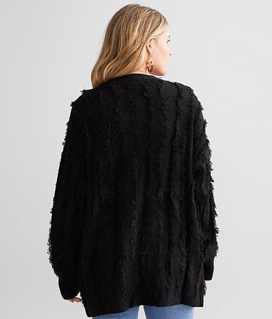 BKE Fringe Cardigan Sweater BACK