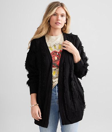 BKE Fringe Cardigan Sweater front view