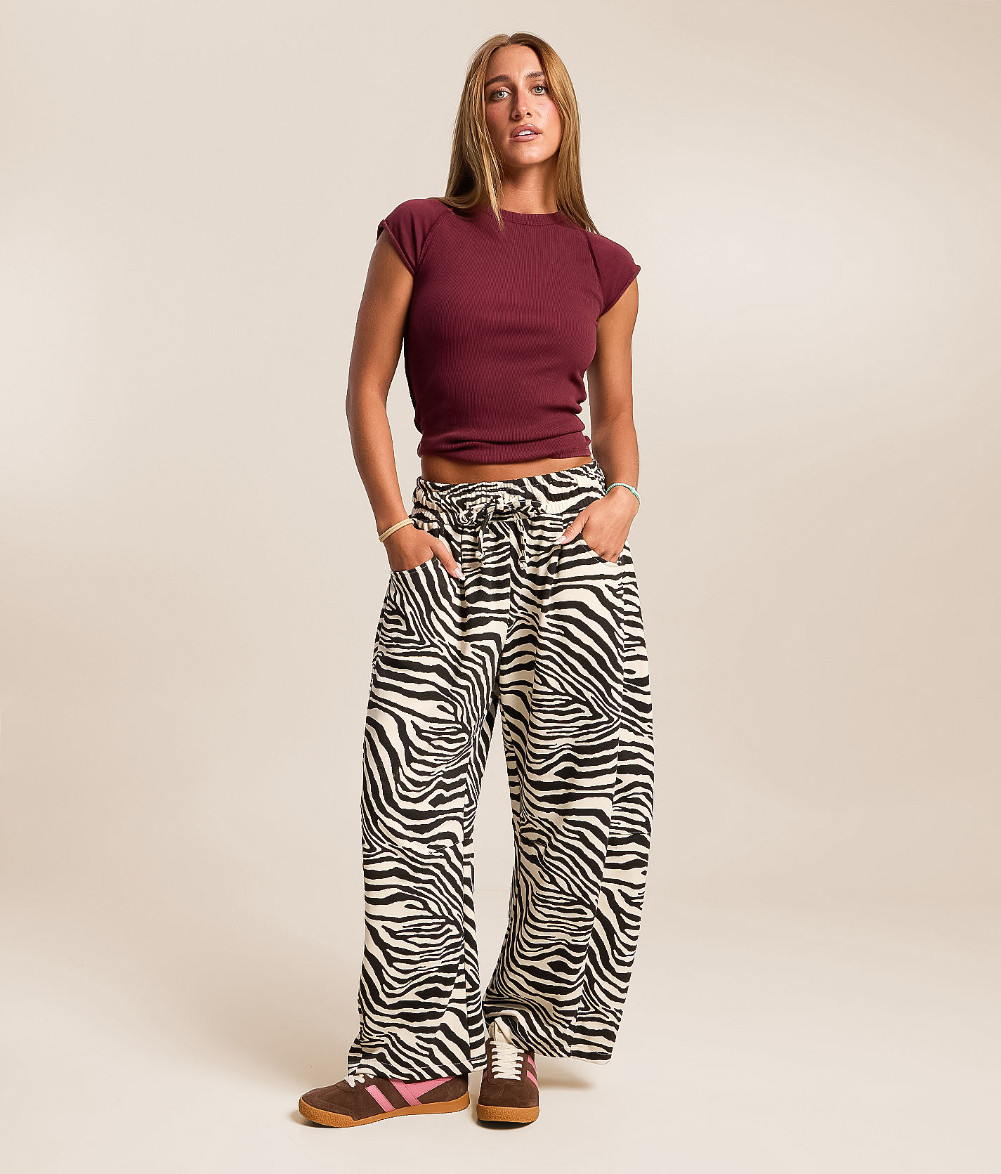 mittoshop Zebra Barrel Sweatpant - Women's Sweatpants in Tan Black