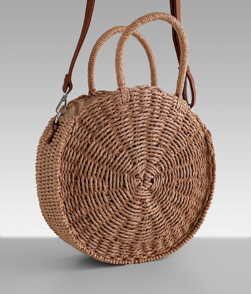 Round Weaved Straw Crossbody Purse front view