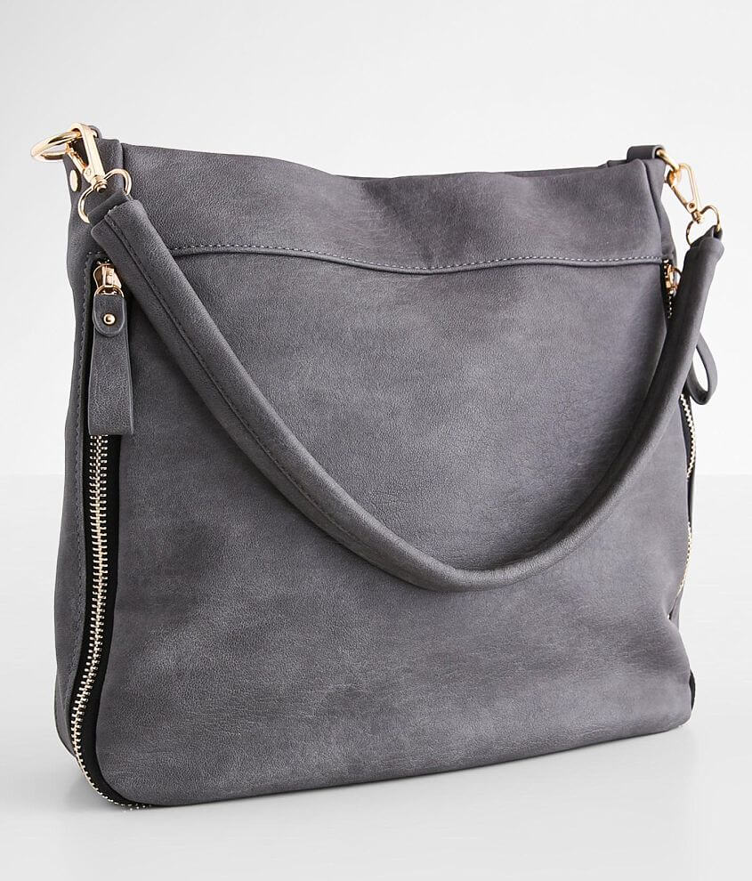 Madison West Distressed Hobo Purse Women s Bags in Grey Buckle