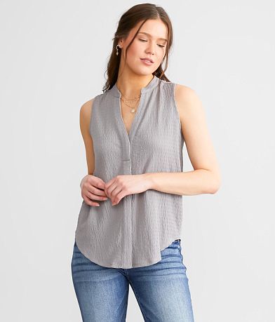 Buckle Black Textured Tank Top front view