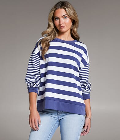 BKE Striped Scuba Pullover front view