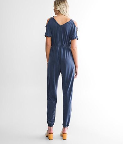 BKE Cold Shoulder Jumpsuit BACK