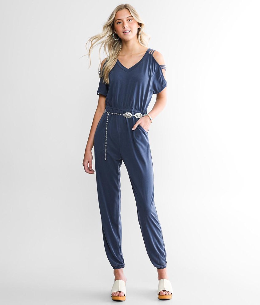 Navy cold shoulder jumpsuit deals