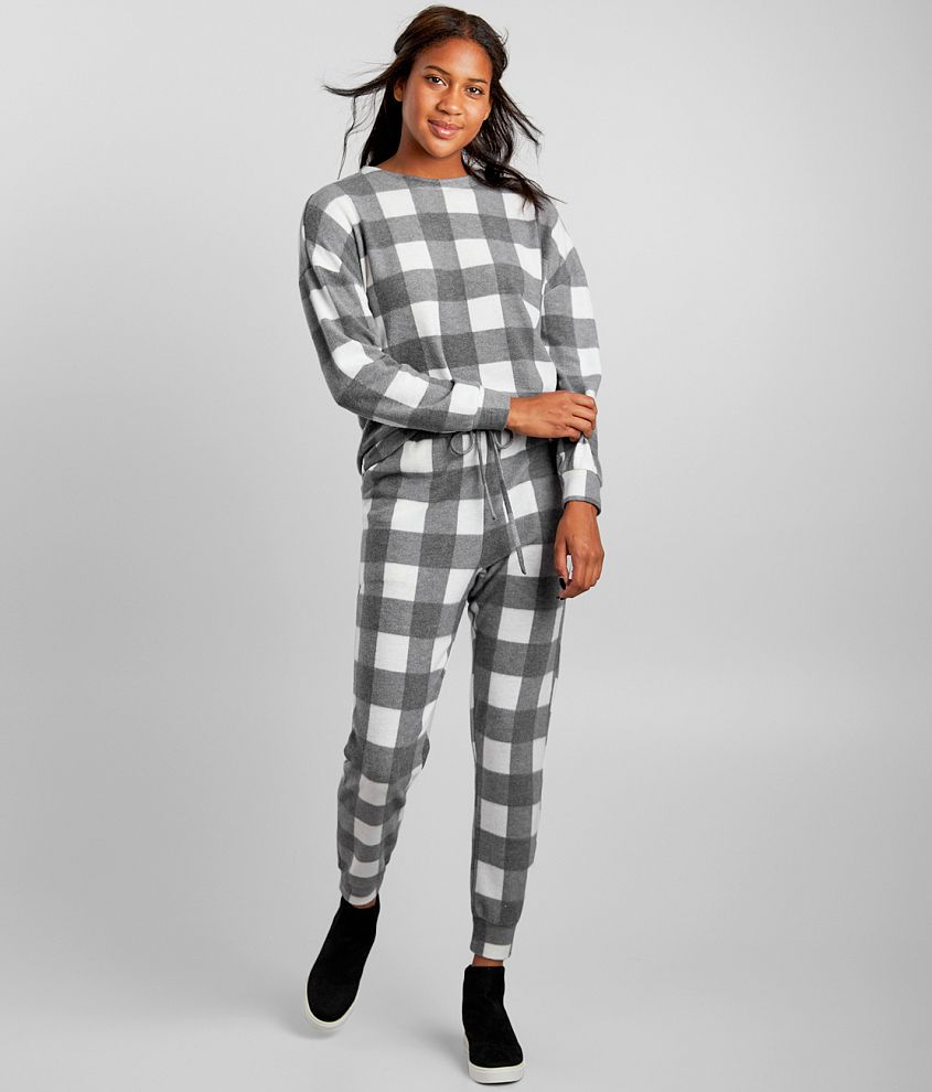 HOT Buffalo Plaid Grey Plaid Joggers BKE Brushed Buffalo Plaid