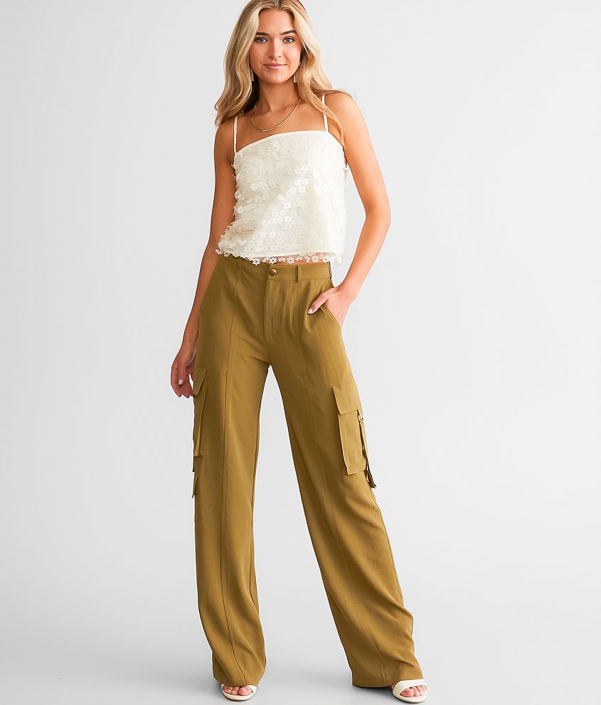 MAWCLOS Ladies Cropped Trousers Solid Color Cargo Pant High