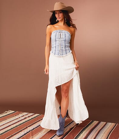 Sterling & Stitch Eyelet Maxi Skirt front view