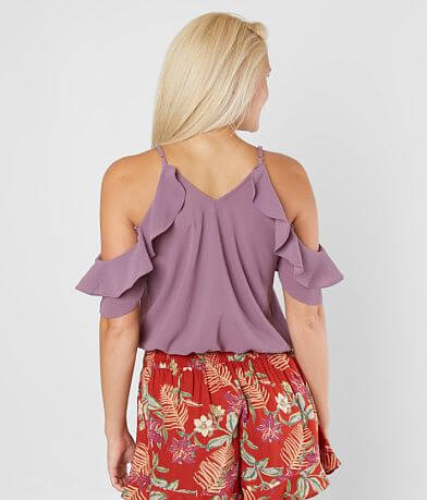 Moa Moa Ruffle Cold Shoulder Top BACK