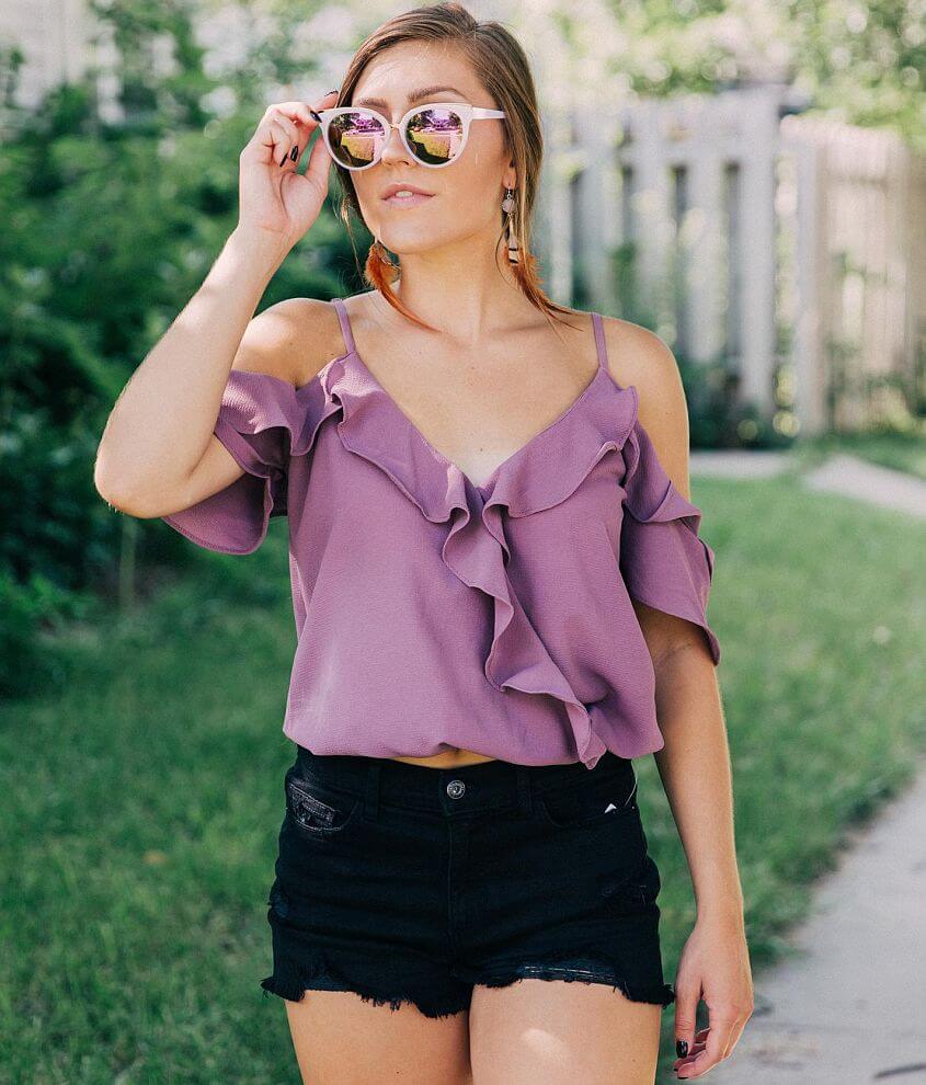 Ruffle Cold Shoulder Top