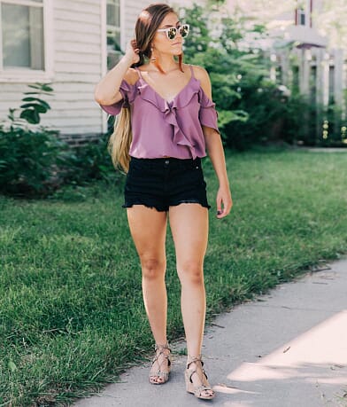 Moa Moa Ruffle Cold Shoulder Top FULL_LEFT_SIDE