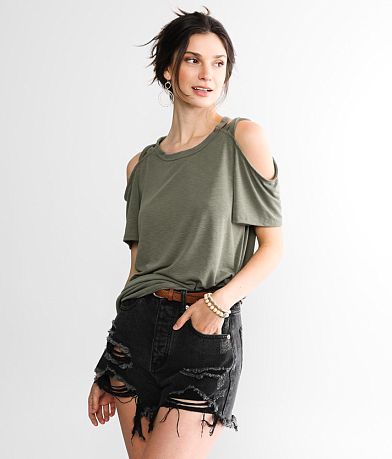BKE Cold Shoulder Top front view
