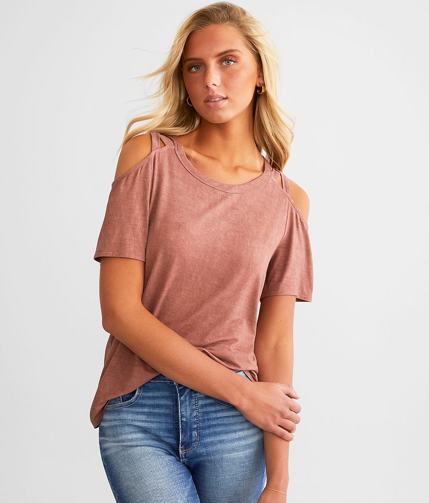 BKE Strappy Cold Shoulder Top front view