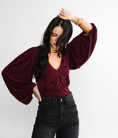 red by BKE Slinky Sheen Bodysuit front view