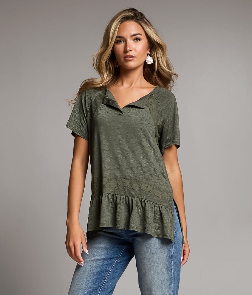 Notch Neck Ruffle Top - thumbnail 2