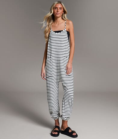 BKE Striped Jumpsuit front view