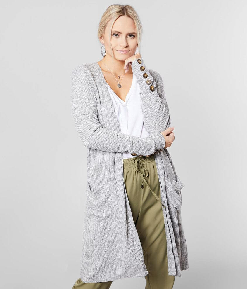 BKE Brushed Knit Midi Cardigan front view
