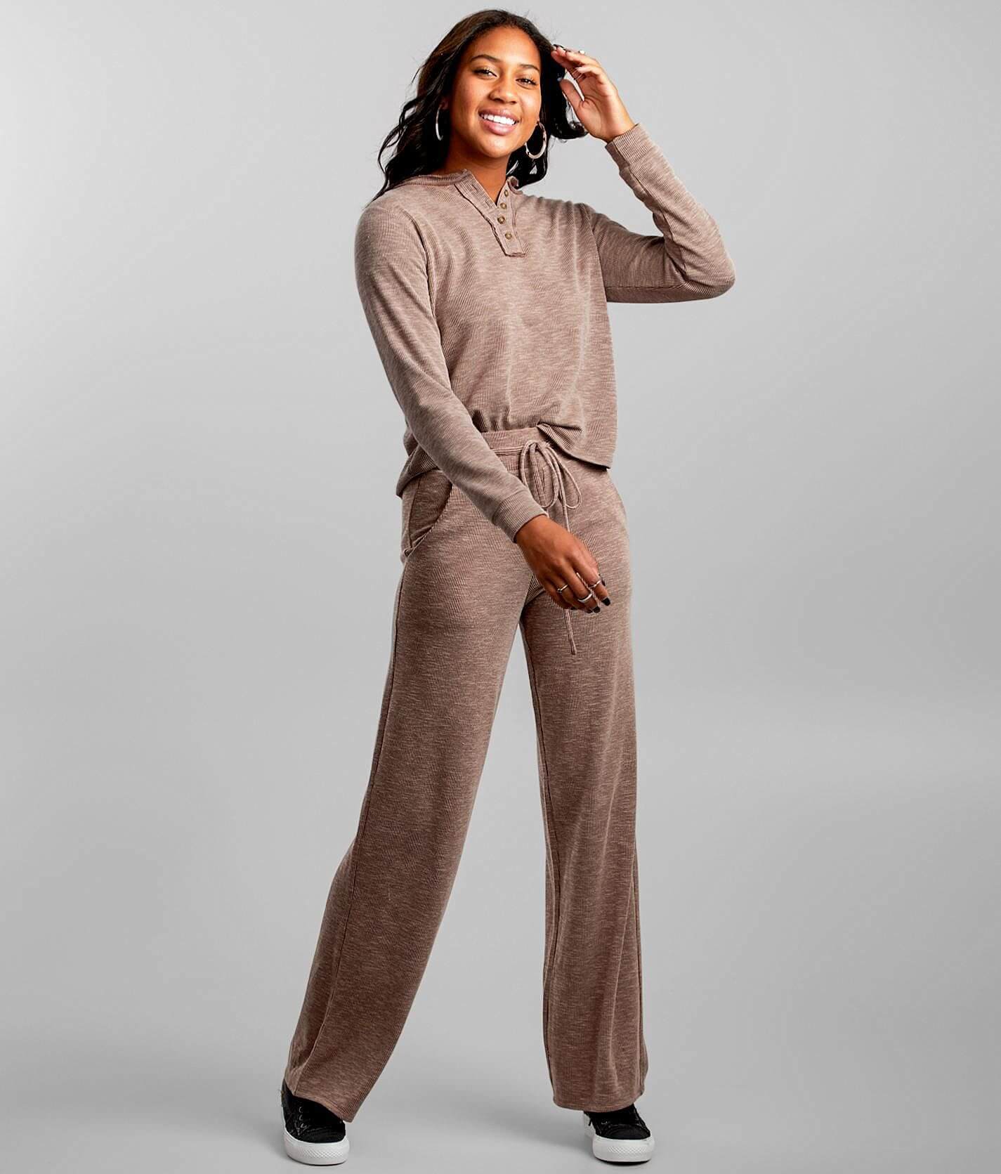 BKE Ribbed Wide Leg Lounge Pant - Women's Pants in Taupe