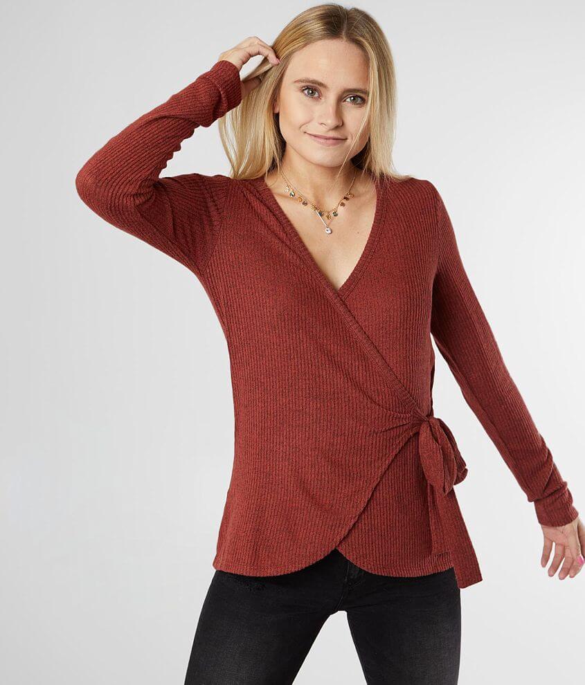 Daytrip Ribbed Wrap Top front view