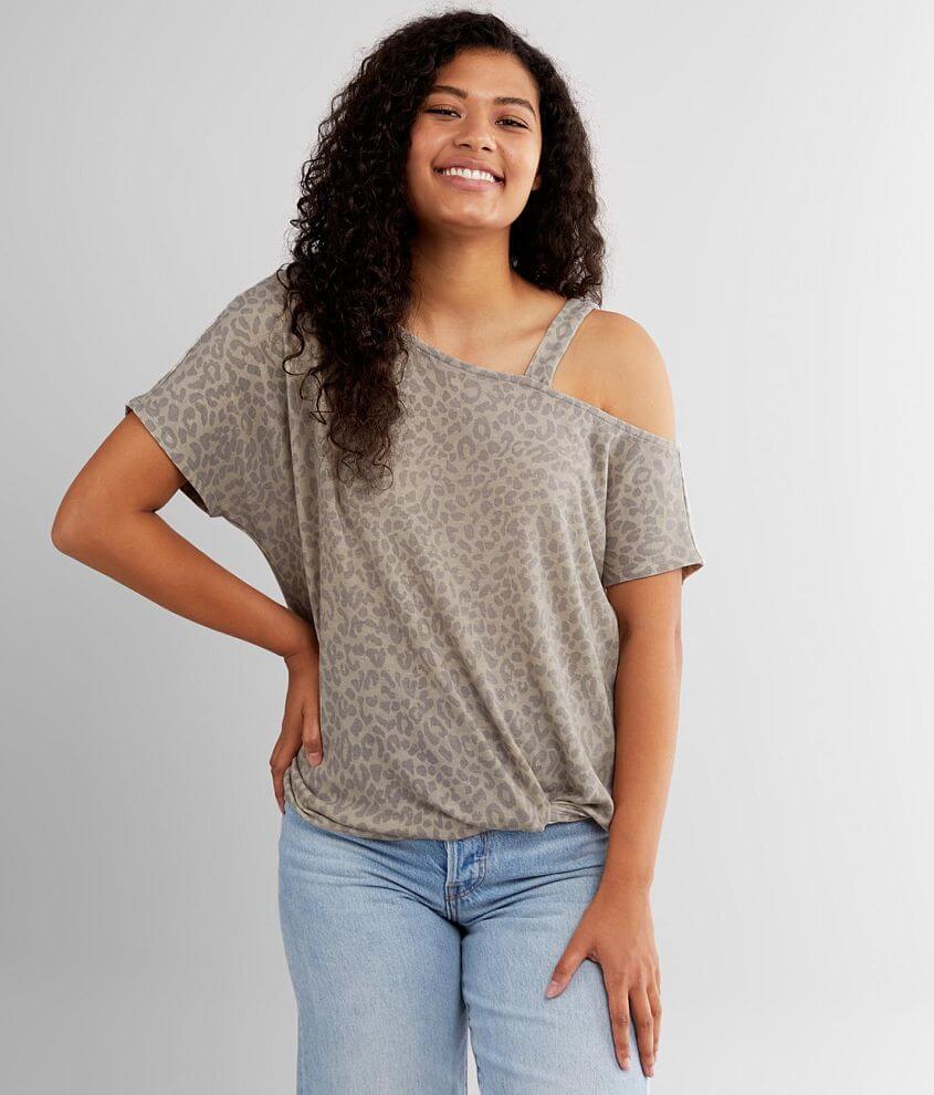 Image of Daytrip Cold Shoulder Cheetah Print Top