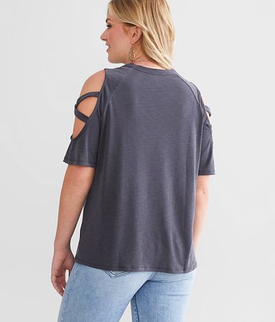 BKE Strappy Cold Shoulder Top BACK