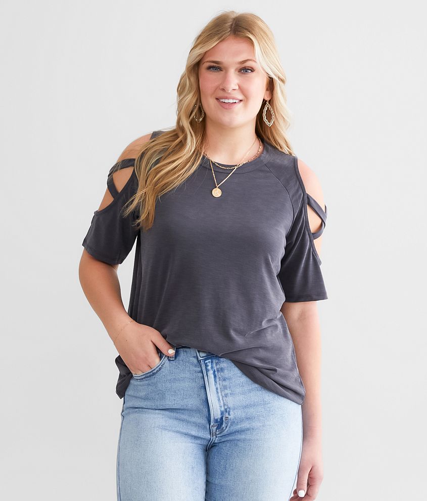 BKE Strappy Cold Shoulder Top Women s Shirts Blouses in Ombre