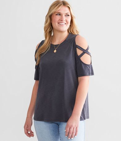 BKE Strappy Cold Shoulder Top FULL_LEFT_SIDE