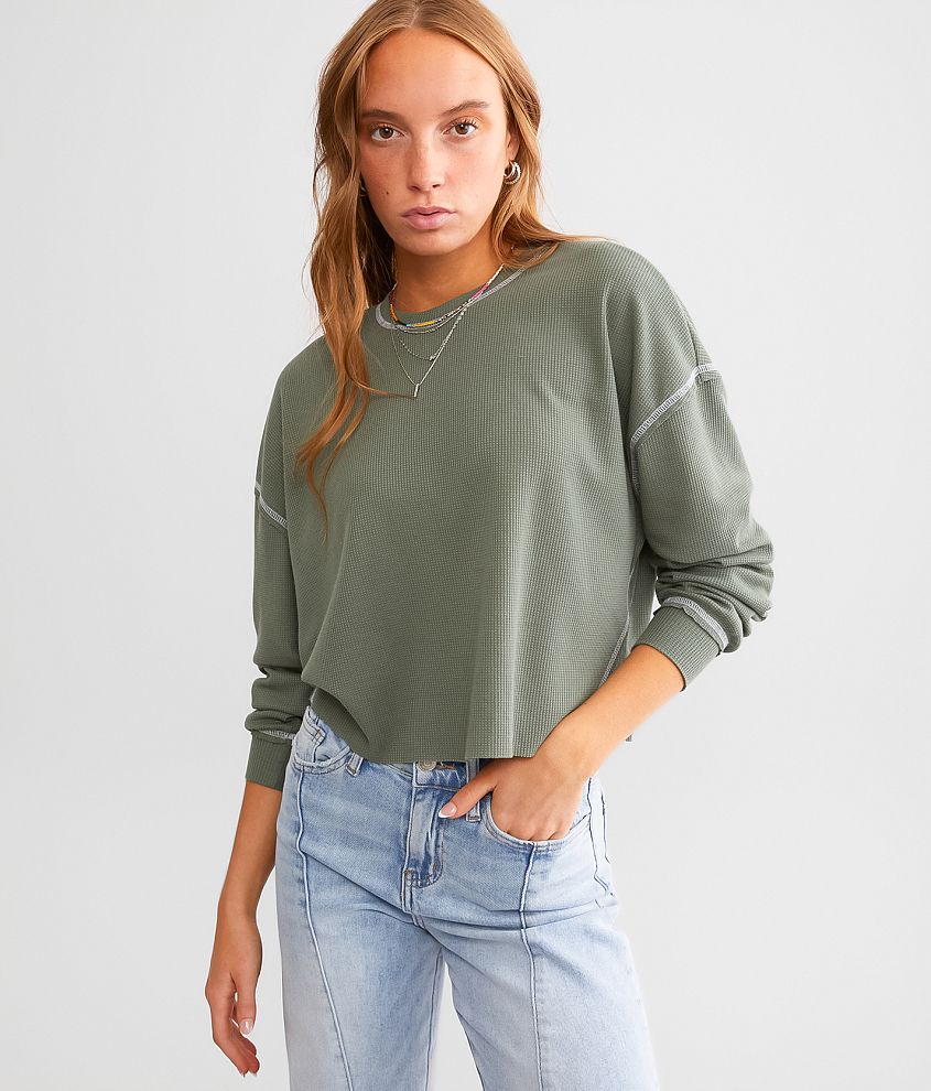 FITZ + EDDI Boxy Cropped Top - Women's Shirts/Blouses in Olive Vintage