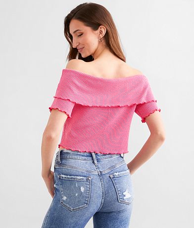 Willow &amp; Root Split Front Off The Shoulder Top back view