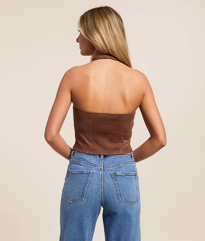 Faux Suede Halter Tank Top