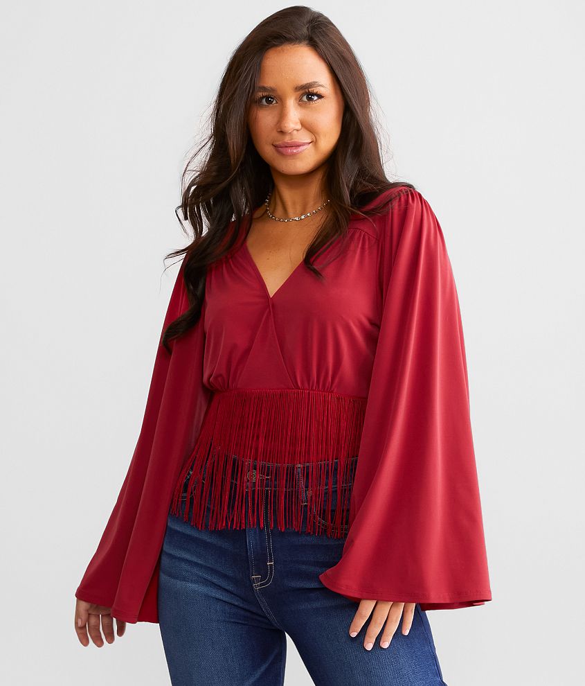 Daytrip Surplice Fringe Top front view