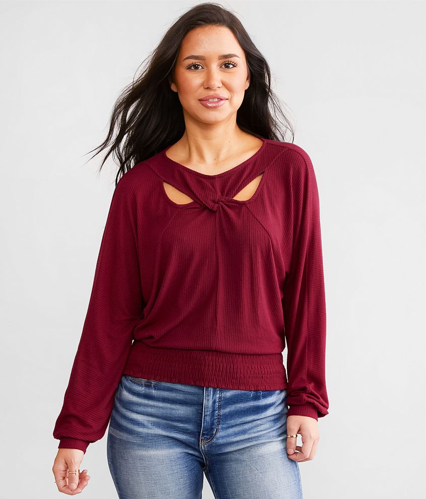 Daytrip Twisted Cut-Out Dolman Top - Women's Shirts/Blouses in Burgundy ...