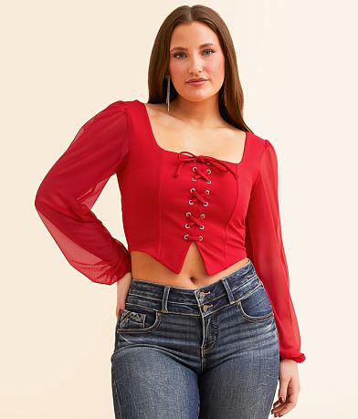 Willow & Root Lace-Up Cropped Top front view