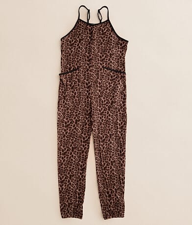 BKE Girls - Cheetah Ribbed Jumpsuit front view