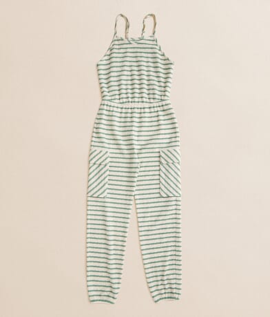 BKE Girls - Striped Cargo Jumpsuit front view
