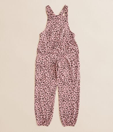 BKE Girls - Cheetah Cargo Jogger Overalls front view