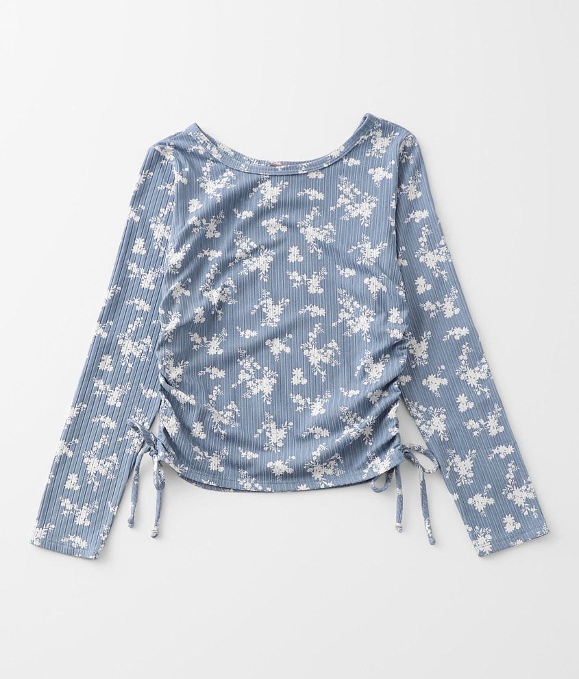 Girls Crop Top, Blue Floral