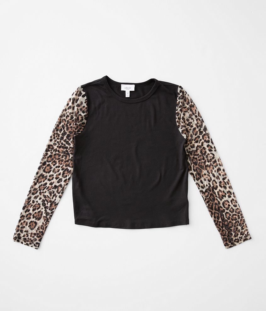 Girls - Willow &#38; Root Animal Print Mesh Sleeve Top front view