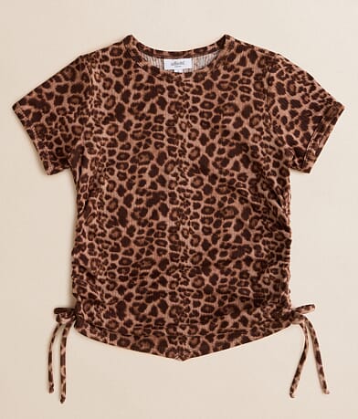 Willow & Root Girls - Ribbed Cheetah Top front view