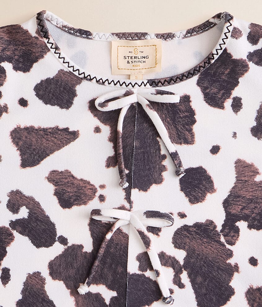 Girls - Brushed Cow Print Peplum Top