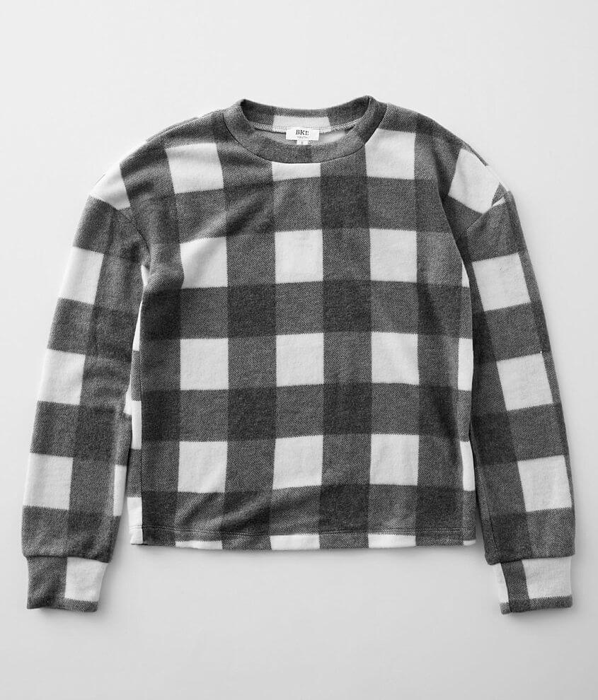 Girls - BKE Brushed Buffalo Plaid Pullover front view