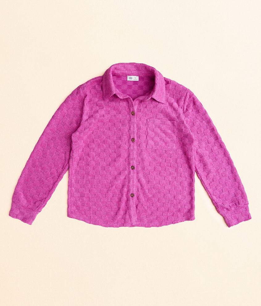 Girls - BKE Fuzzy Checker Shirt front view